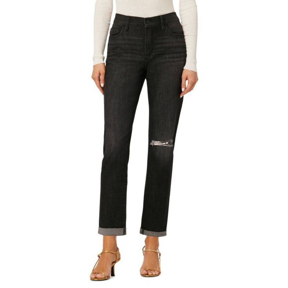 HUDSON Natalie Mid Rise Slim Black Distressed Denim Cuffed Crop Ankle 31 $175